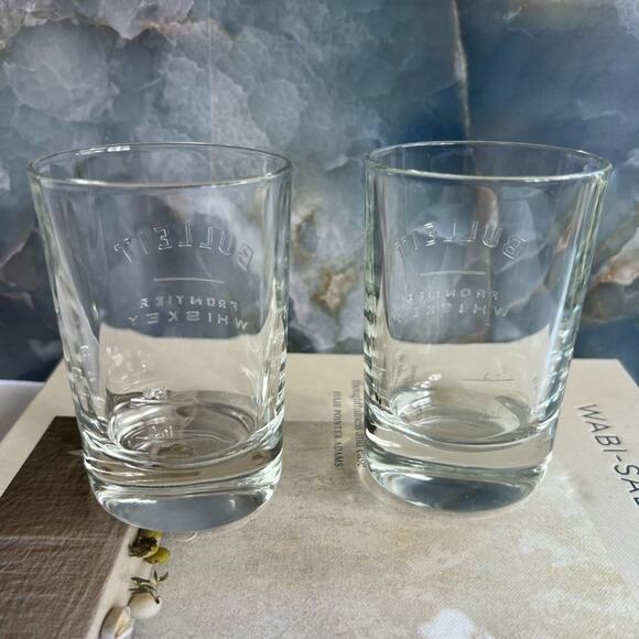 Bulleit Frontier Whiskey Embossed Bourbon Rocks Glasses 4.3" Tall Italy - Picture 4 of 7
